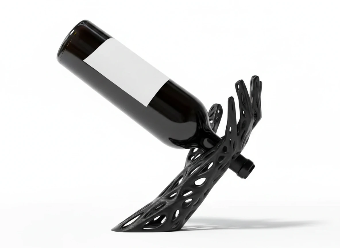 Suport Sticlă Vin Design Sculptural Autoportant Imprimat 3D - culoare black studio, produs imprimat 3D Vibecraft