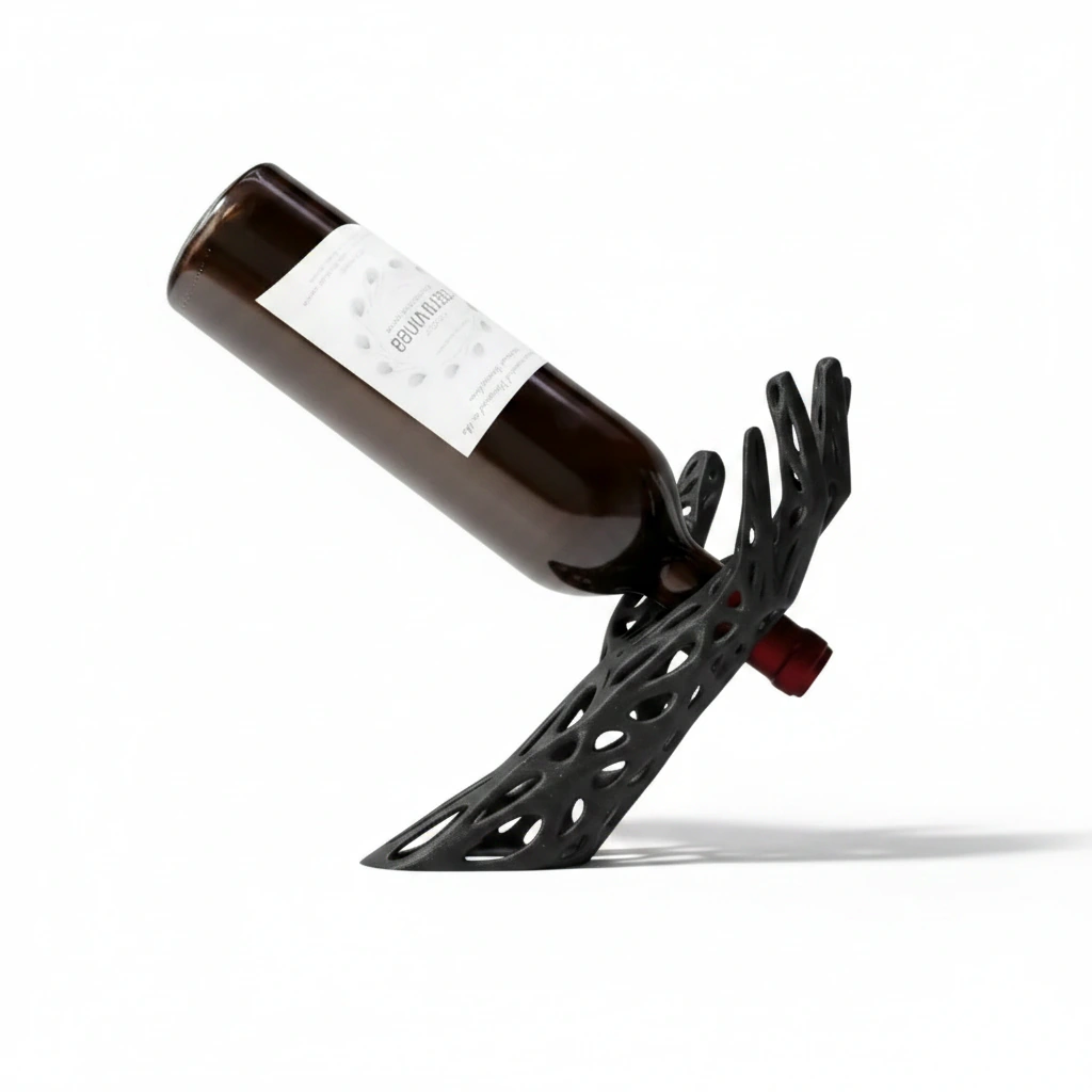 Suport Sticlă Vin Design Sculptural Autoportant Imprimat 3D - Negru compozit fibra de carbon, imprimare 3D Vibecraft