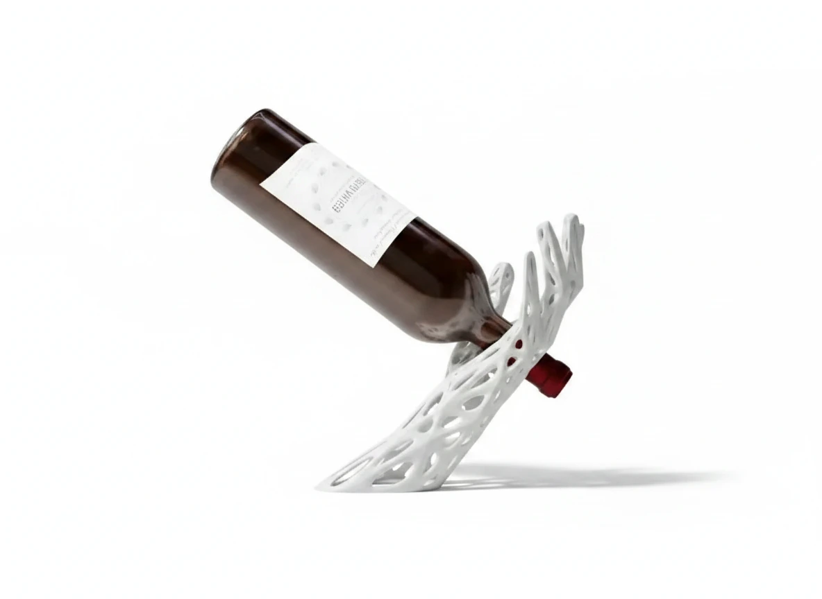 Suport Sticlă Vin Design Sculptural Autoportant Imprimat 3D - culoare white studio, produs imprimat 3D Vibecraft