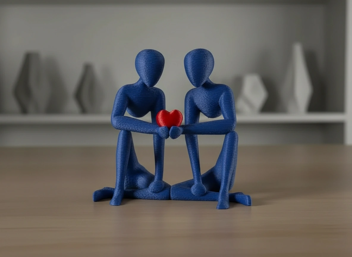 Ansamblu Decorativ Figuri Umane Minimaliste cu Simbol Inimă - culoare vibecraft Ansamblu Decorativ Figuri Umane Minimaliste cu Simbol Inimă blue scene, produs imprimat 3D Vibecraft