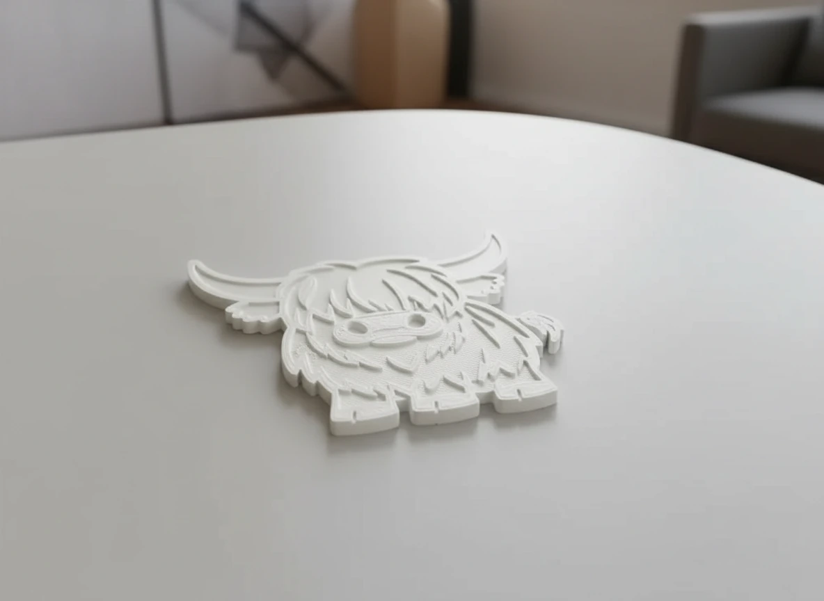Suport Pahar Decorativ Imprimat 3D Model Bovină Highland - culoare white scene, produs imprimat 3D Vibecraft