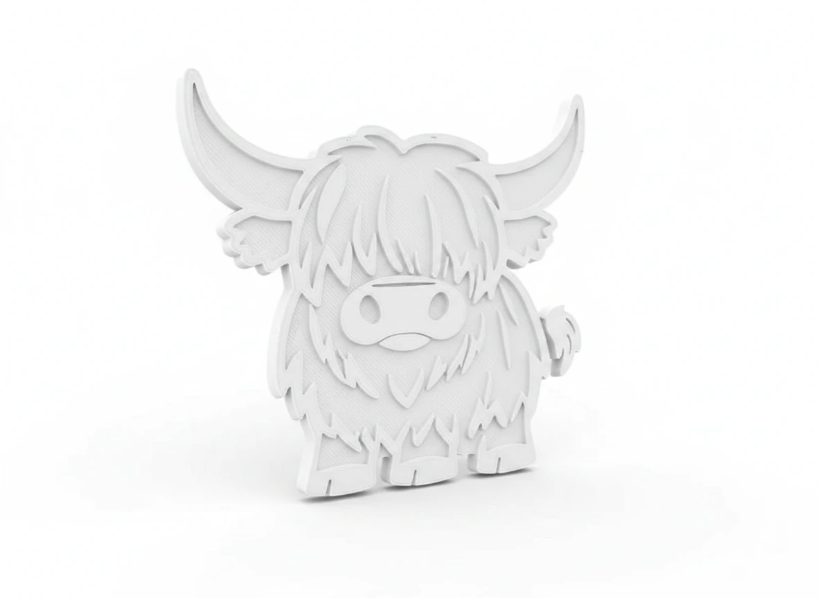Suport Pahar Decorativ Imprimat 3D Model Bovină Highland - culoare white studio, produs imprimat 3D Vibecraft