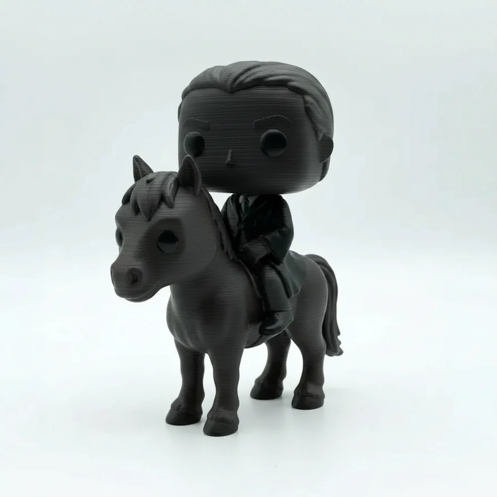 Figurină decorativă unică personaj călare, imprimată 3D - culoare black studio, produs imprimat 3D Vibecraft