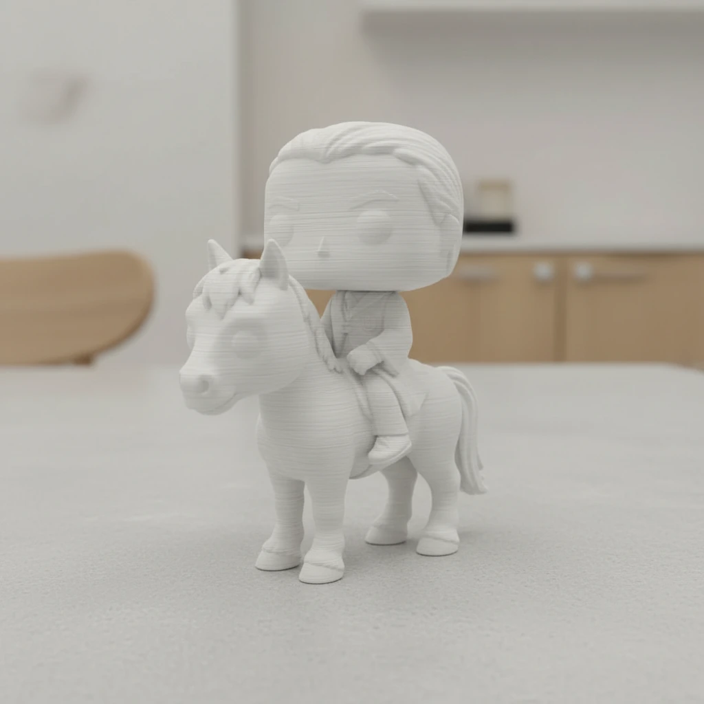 Figurină decorativă unică personaj călare, imprimată 3D - culoare white scene, produs imprimat 3D Vibecraft