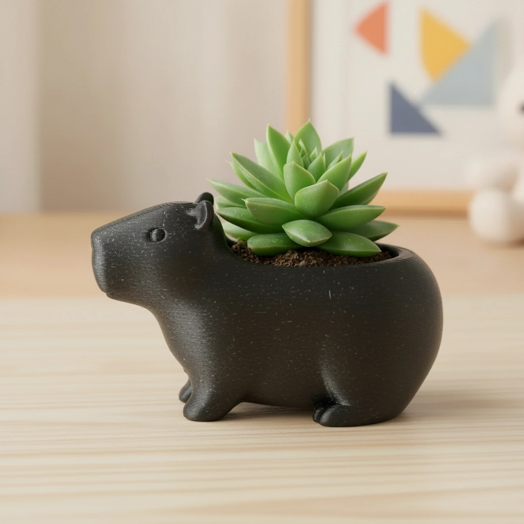Mini Ghiveci Decorativ Capibara, Suport Plante Mici - culoare vibecraft Mini Ghiveci Decorativ Capibara, Suport Plante Mici cf black lifestyle, produs imprimat 3D Vibecraft