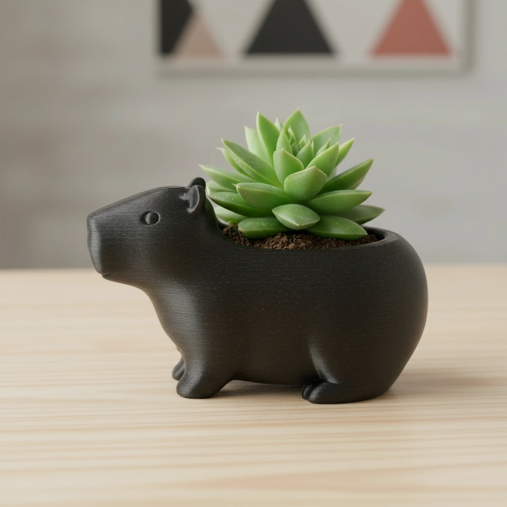 Mini Ghiveci Decorativ Capibara, Suport Plante Mici - culoare vibecraft Mini Ghiveci Decorativ Capibara, Suport Plante Mici cf black scene, produs imprimat 3D Vibecraft
