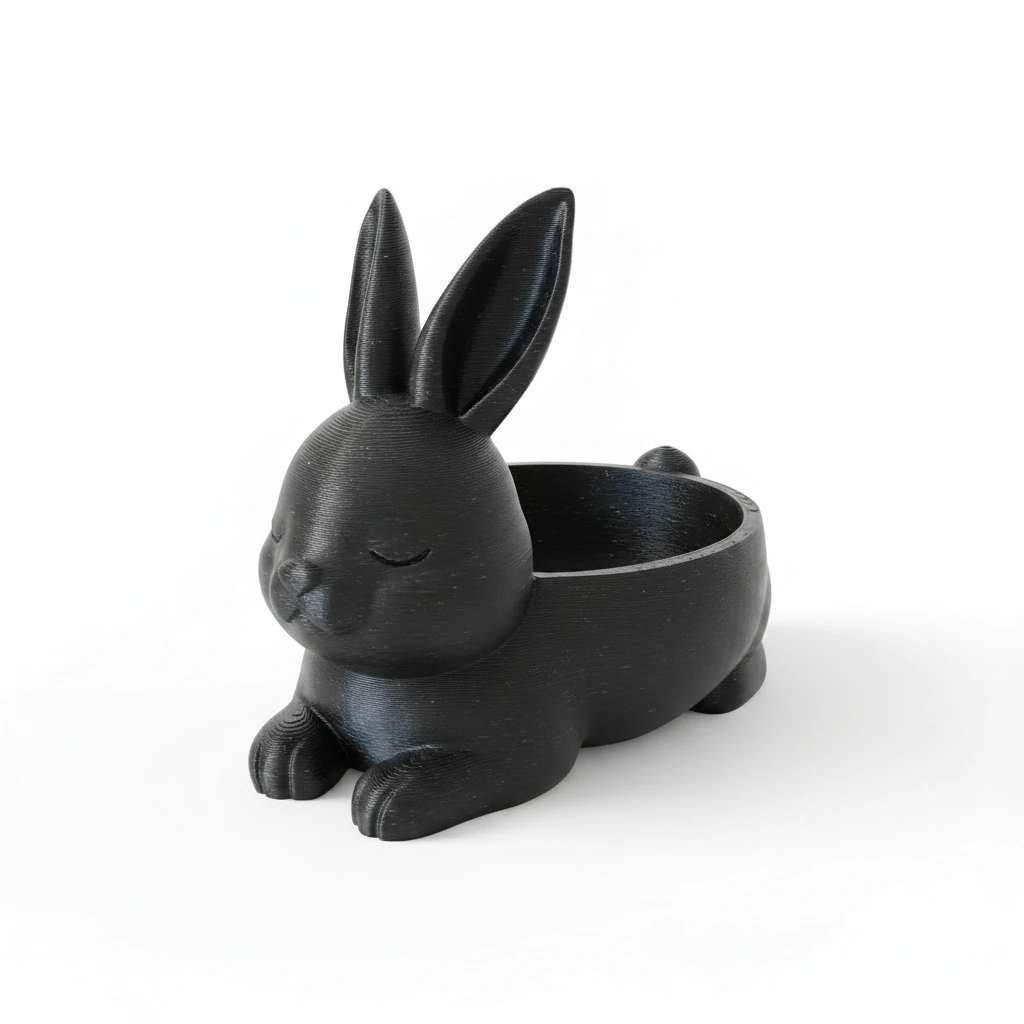 Recipient Decorativ în Formă de Iepuraș pentru Obiecte Mici - Negru compozit fibra de carbon, imprimare 3D Vibecraft