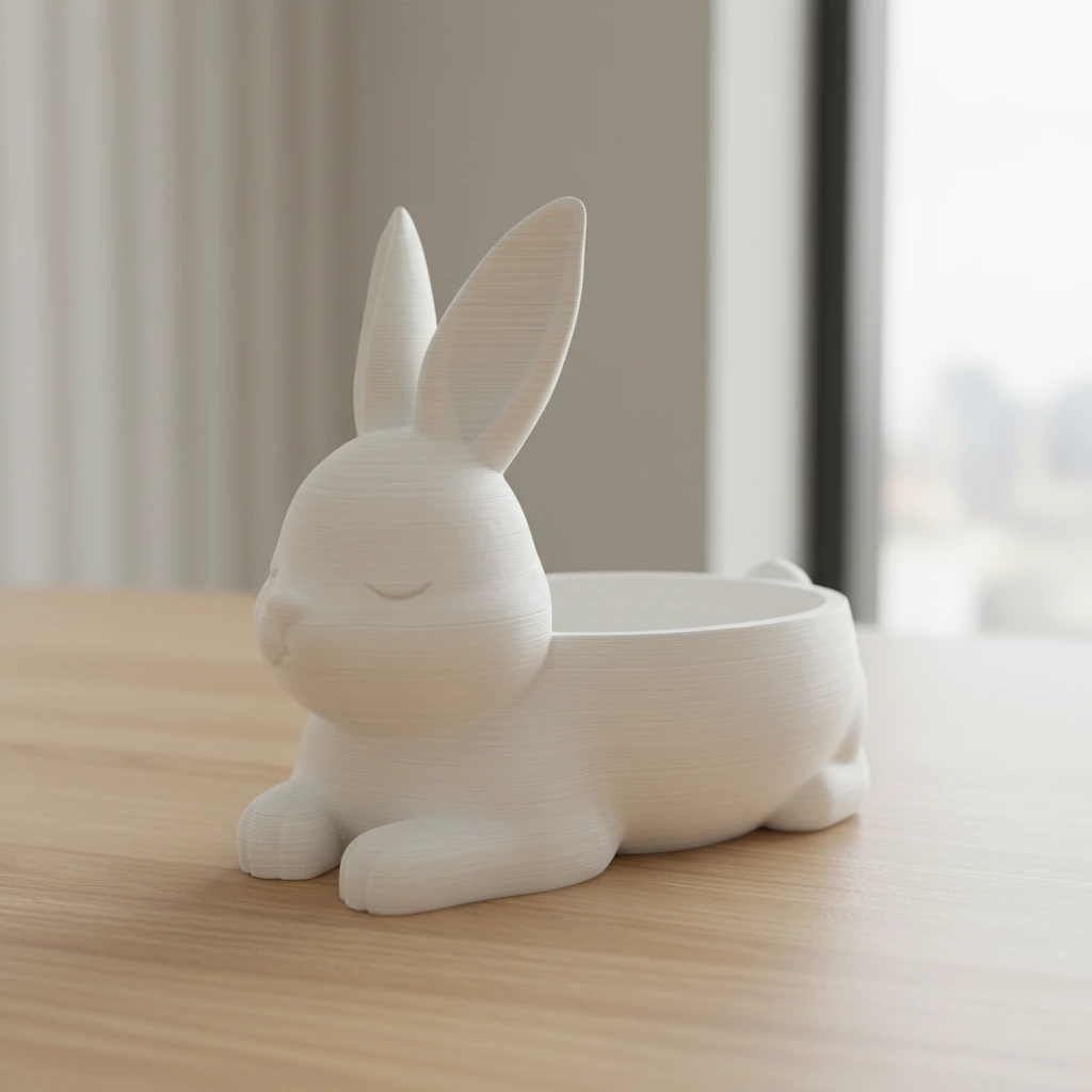 Recipient Decorativ în Formă de Iepuraș pentru Obiecte Mici - culoare white scene, produs imprimat 3D Vibecraft