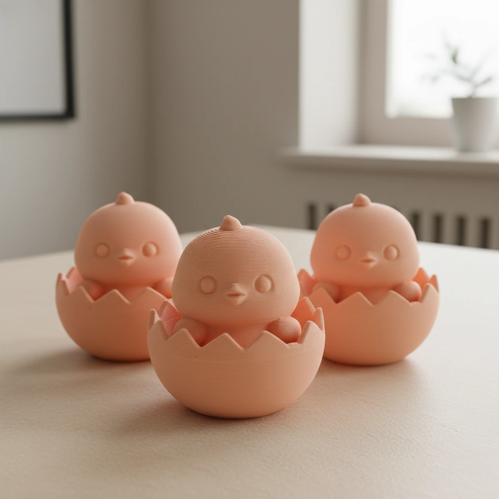 Set 3 Mini Figurine Decorative Puișori Ieșiți din Ouă - culoare Skin / Piersică mat, imprimare 3D Vibecraft
