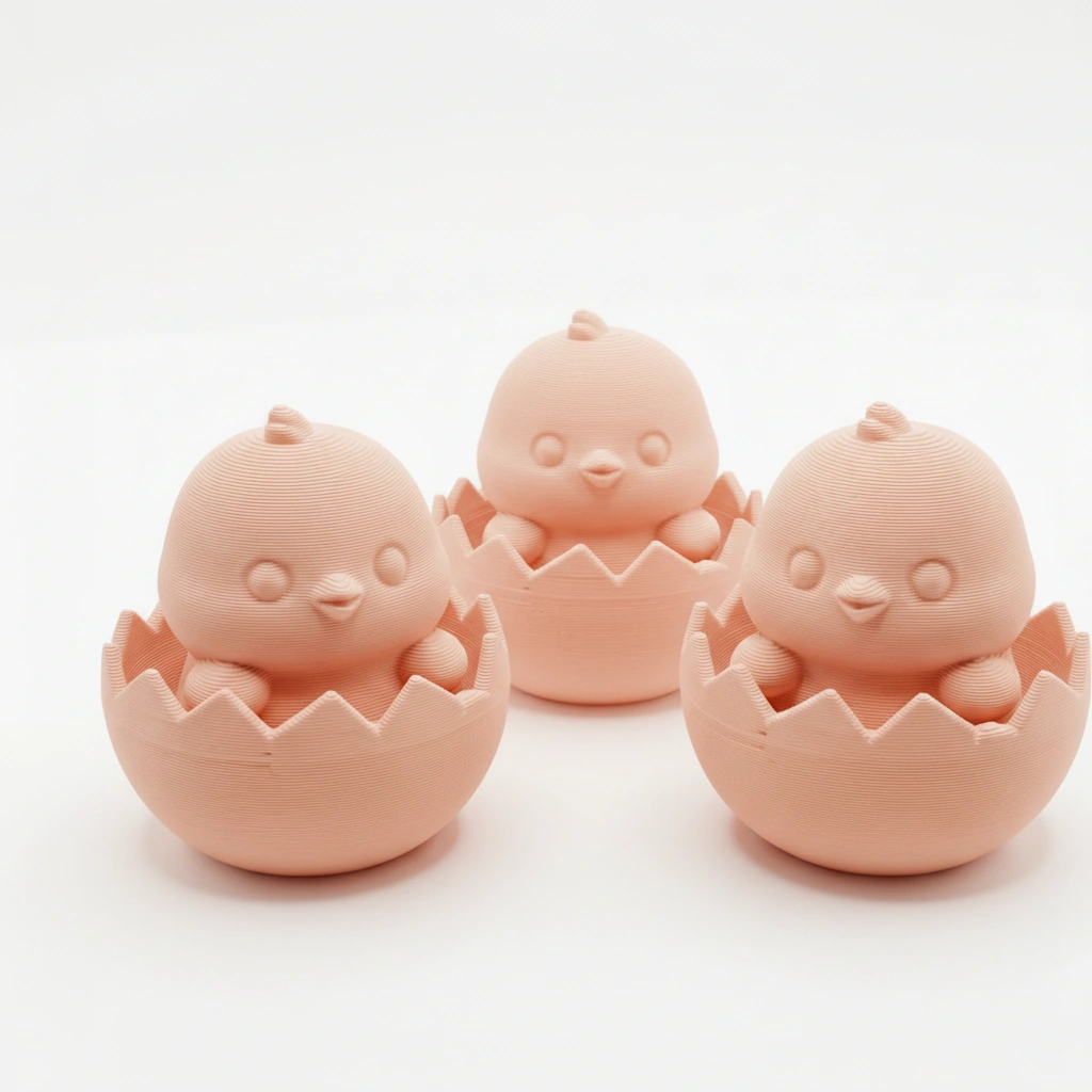 Set 3 Mini Figurine Decorative Puișori Ieșiți din Ouă - culoare Skin / Piersică mat, imprimare 3D Vibecraft