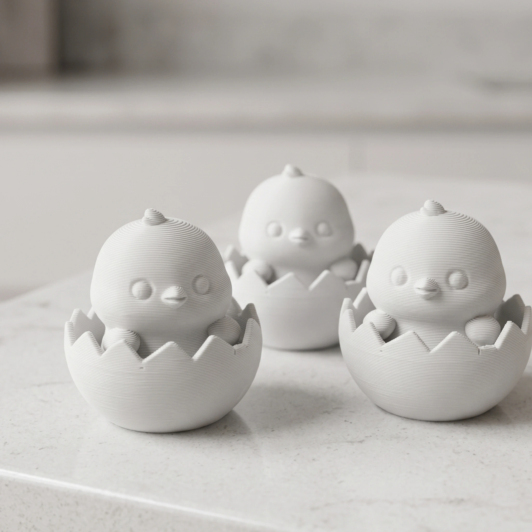 Set 3 Mini Figurine Decorative Puișori Ieșiți din Ouă - culoare white scene, produs imprimat 3D Vibecraft