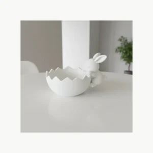 Vas Decorativ Iepuraș Jucăuș, Inspirat din Coajă de Ou - culoare white scene, produs imprimat 3D Vibecraft