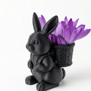 Figurină Decorativă Iepuraș cu Coș pentru Flori Mici 8cm - culoare black studio, produs imprimat 3D Vibecraft