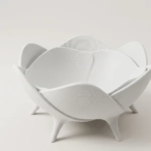 Bol Decorativ cu Design Floral Imprimare 3D - culoare white studio, produs imprimat 3D Vibecraft
