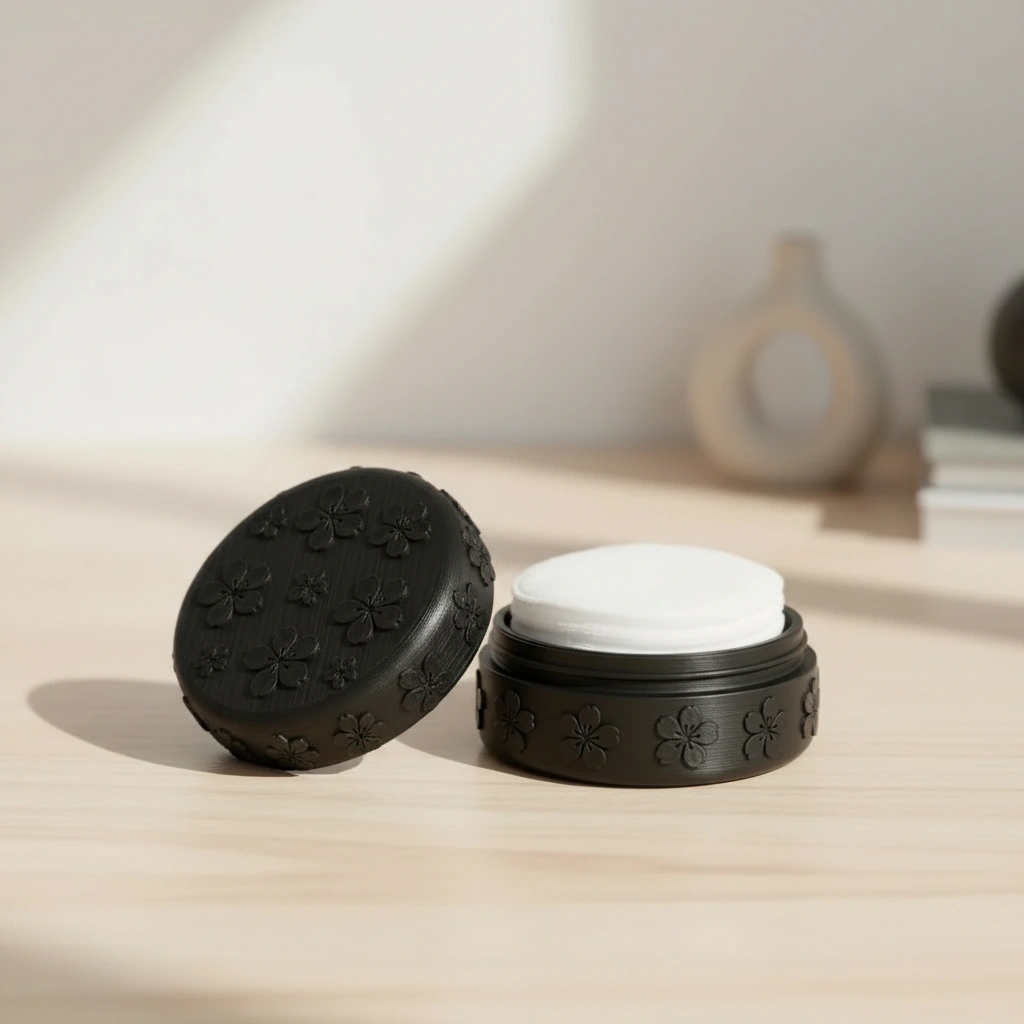 Cutie Suport Compactă pentru Dischete Demachiante și Accesorii Mici, Design Floral - Negru compozit fibra de carbon, imprimare 3D Vibecraft