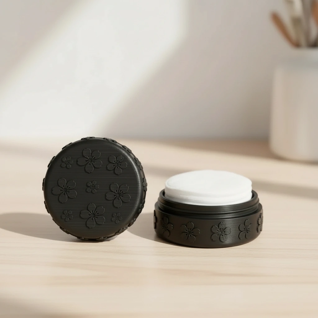 Cutie Suport Compactă pentru Dischete Demachiante și Accesorii Mici, Design Floral - Negru compozit fibra de carbon, imprimare 3D Vibecraft