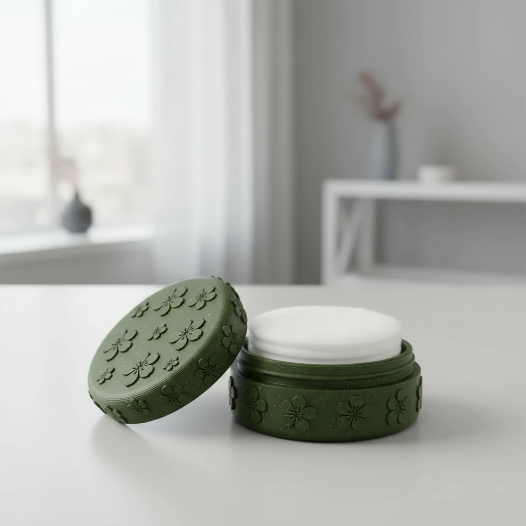 Cutie Suport Compactă pentru Dischete Demachiante și Accesorii Mici, Design Floral - Olive green compozit fibra de carbon, imprimare 3D Vibecraft