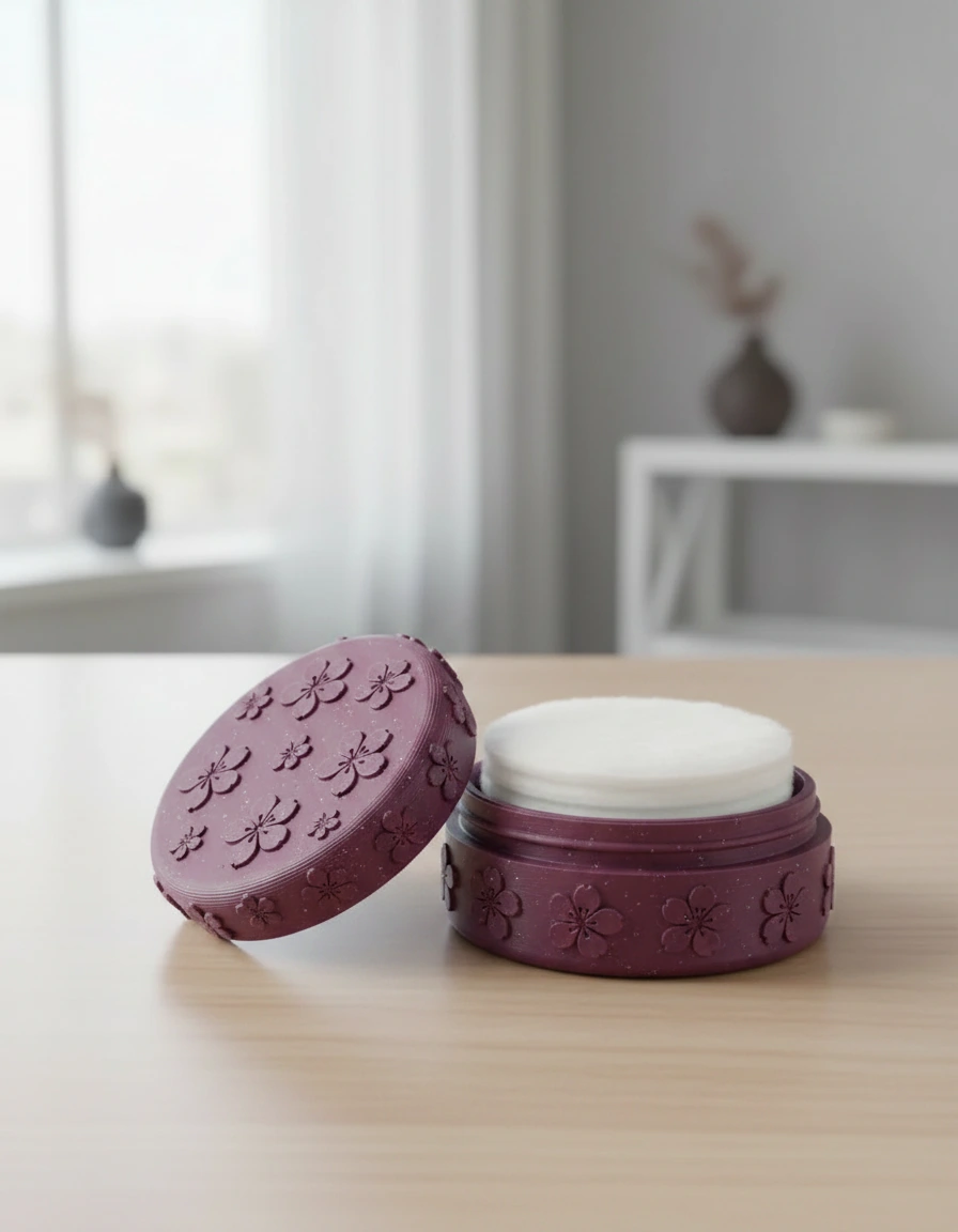Cutie Suport Compactă pentru Dischete Demachiante și Accesorii Mici, Design Floral - Purple red compozit fibra de carbon, imprimare 3D Vibecraft