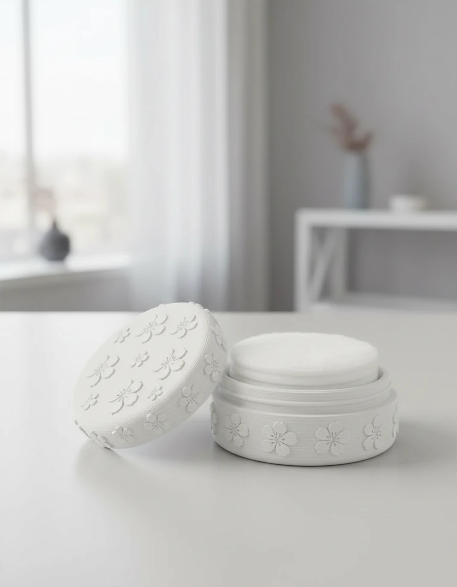 Cutie Suport Compactă pentru Dischete Demachiante și Accesorii Mici, Design Floral - culoare white scene, produs imprimat 3D Vibecraft