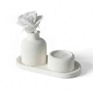 Set Decorativ Minimalist Vază Suport Lumânare Tavă Design Modern - culoare white studio, produs imprimat 3D Vibecraft