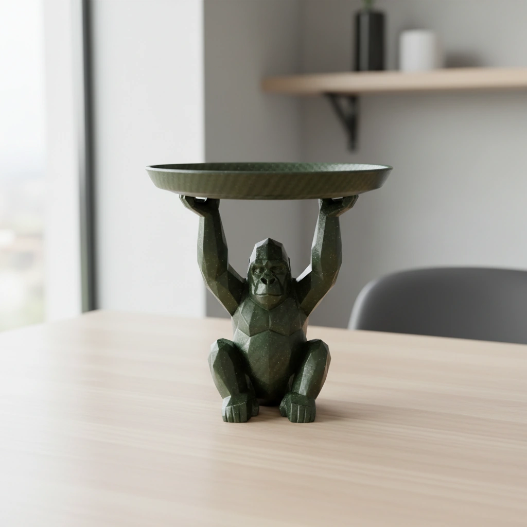 Figurina Decorativa cu Tavita Organizator Suport pentru Chei si Bijuterii - Olive green compozit fibra de carbon, imprimare 3D Vibecraft
