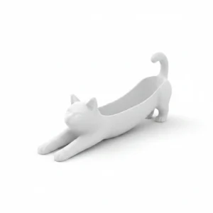 Obiect Decorativ Pisică Stilizată - Mini Ghiveci sau Suport Accesorii - culoare white studio, produs imprimat 3D Vibecraft