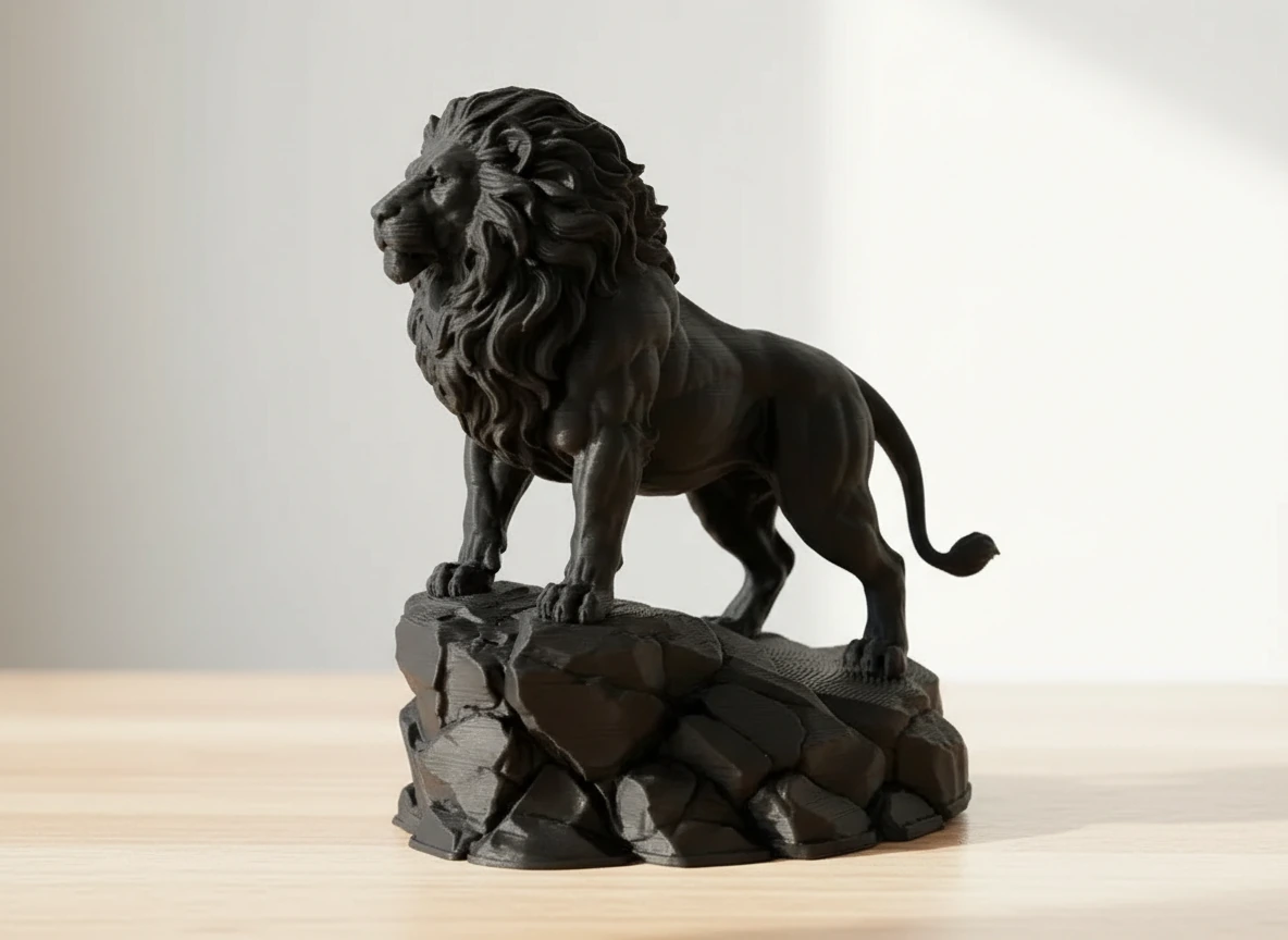 Statueta Decorativa Leu Impunator, Ornament Interior Figurina Animal Salbatic - culoare black scene, produs imprimat 3D Vibecraft