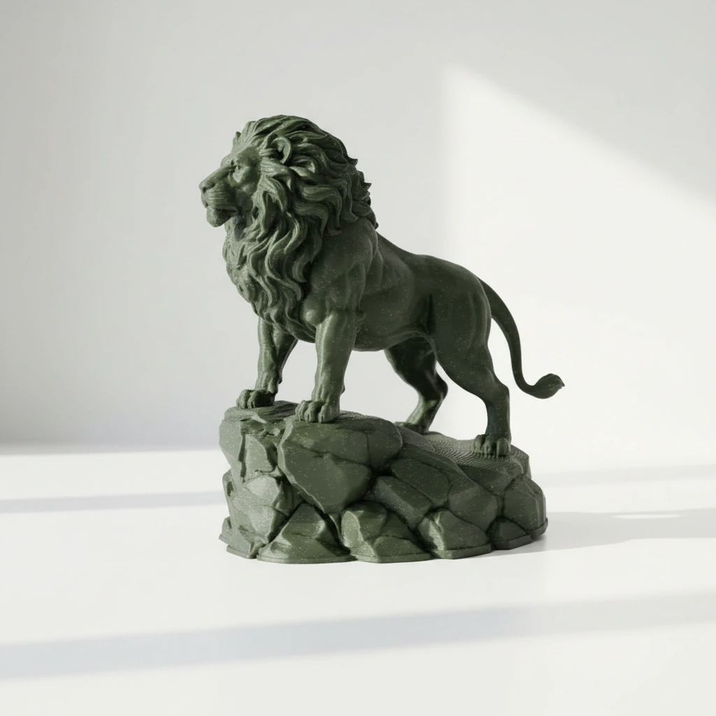 Statueta Decorativa Leu Impunator, Ornament Interior Figurina Animal Salbatic - Olive green compozit fibra de carbon, imprimare 3D Vibecraft