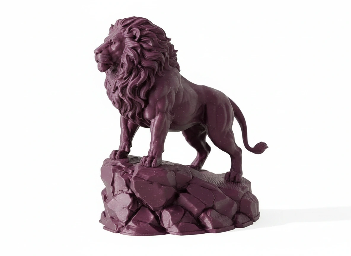 Statueta Decorativa Leu Impunator, Ornament Interior Figurina Animal Salbatic - Purple red compozit fibra de carbon, imprimare 3D Vibecraft