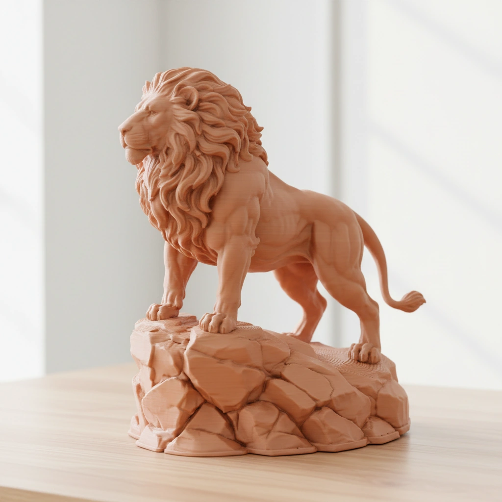 Statueta Decorativa Leu Impunator, Ornament Interior Figurina Animal Salbatic - culoare Skin / Piersică mat, imprimare 3D Vibecraft
