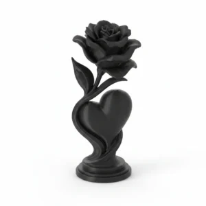 Figurină Decorativă Trandafir și Inimă, Obiect Artistic 3D - culoare black studio, produs imprimat 3D Vibecraft