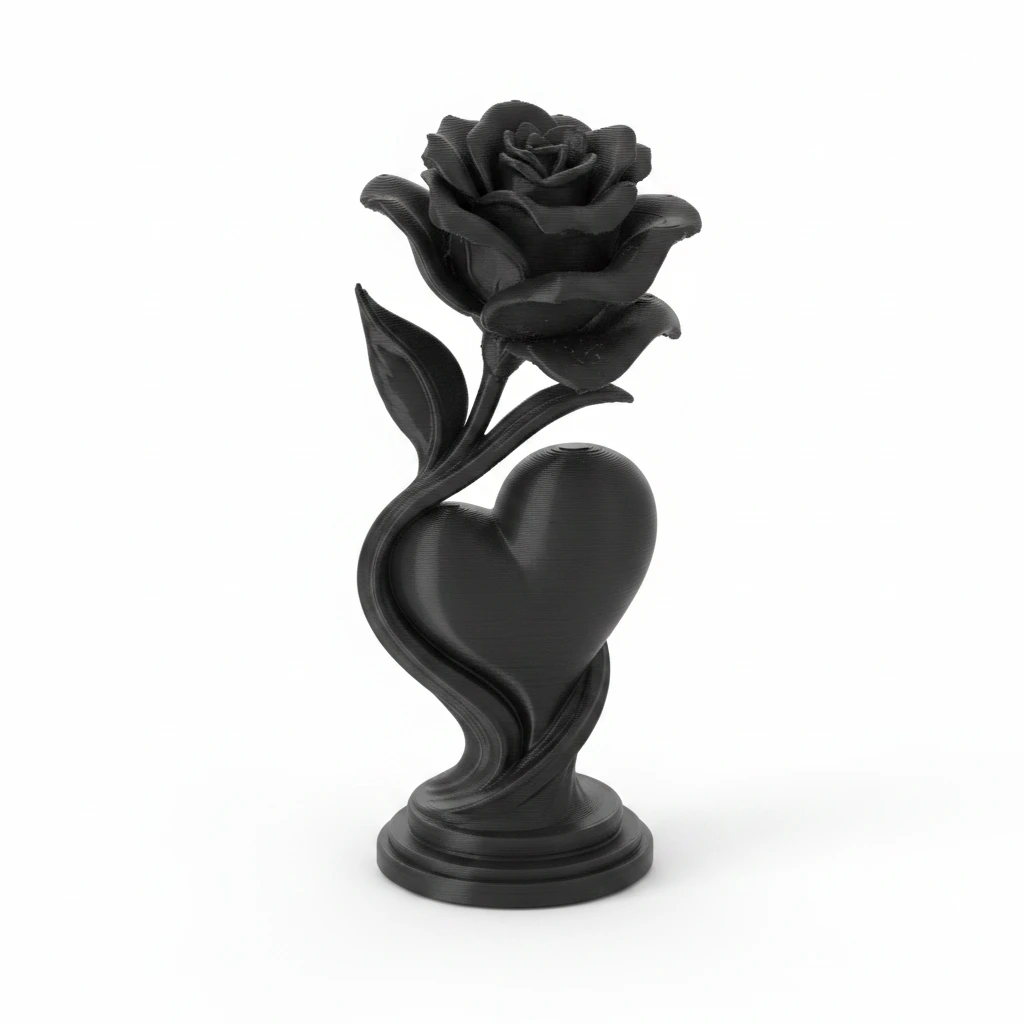 Figurină Decorativă Trandafir și Inimă, Obiect Artistic 3D - culoare black studio, produs imprimat 3D Vibecraft