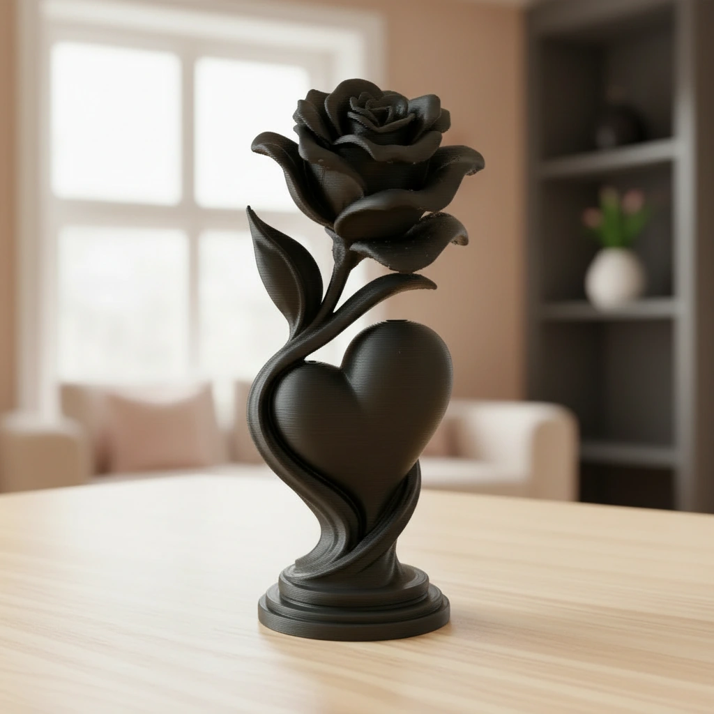 Figurină Decorativă Trandafir și Inimă, Obiect Artistic 3D - Negru compozit fibra de carbon, imprimare 3D Vibecraft