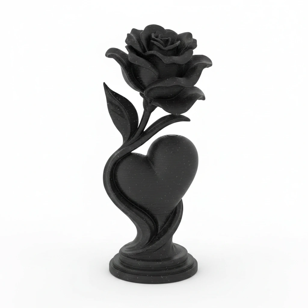 Figurină Decorativă Trandafir și Inimă, Obiect Artistic 3D - Negru compozit fibra de carbon, imprimare 3D Vibecraft