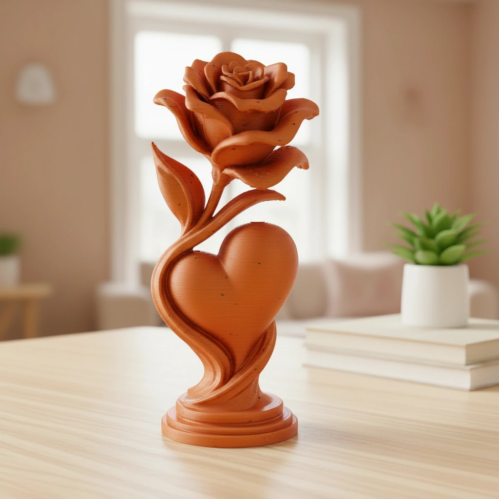Figurină Decorativă Trandafir și Inimă, Obiect Artistic 3D - Orange compozit fibra de carbon, imprimare 3D Vibecraft