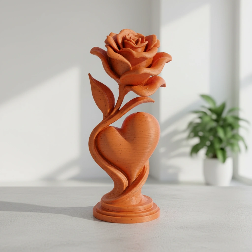 Figurină Decorativă Trandafir și Inimă, Obiect Artistic 3D - Orange compozit fibra de carbon, imprimare 3D Vibecraft