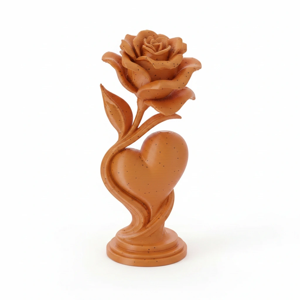 Figurină Decorativă Trandafir și Inimă, Obiect Artistic 3D - Orange compozit fibra de carbon, imprimare 3D Vibecraft