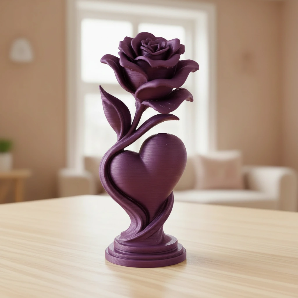 Figurină Decorativă Trandafir și Inimă, Obiect Artistic 3D - Purple red compozit fibra de carbon, imprimare 3D Vibecraft