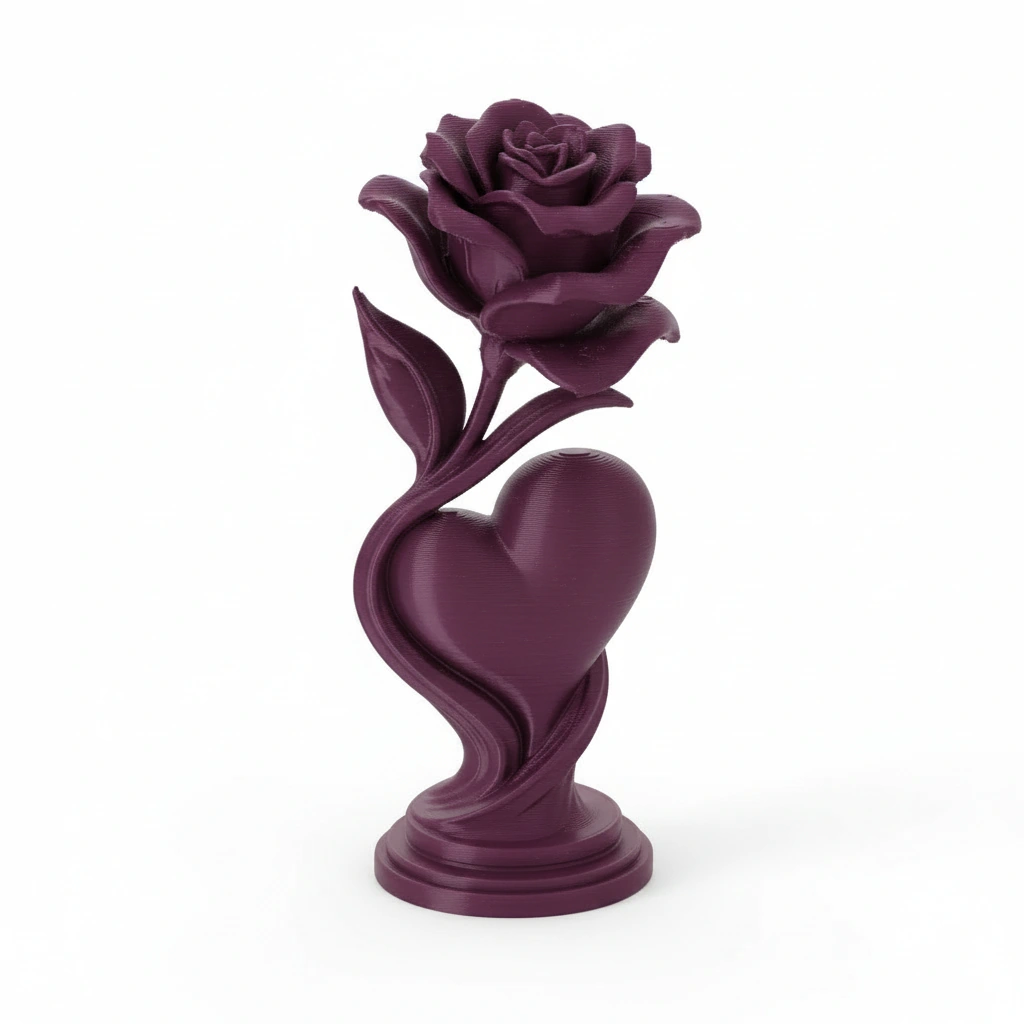 Figurină Decorativă Trandafir și Inimă, Obiect Artistic 3D - Purple red compozit fibra de carbon, imprimare 3D Vibecraft