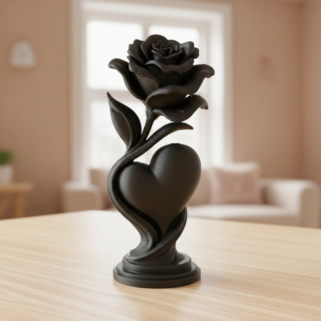 Figurină Decorativă Trandafir și Inimă, Obiect Artistic 3D - culoare group, produs imprimat 3D Vibecraft