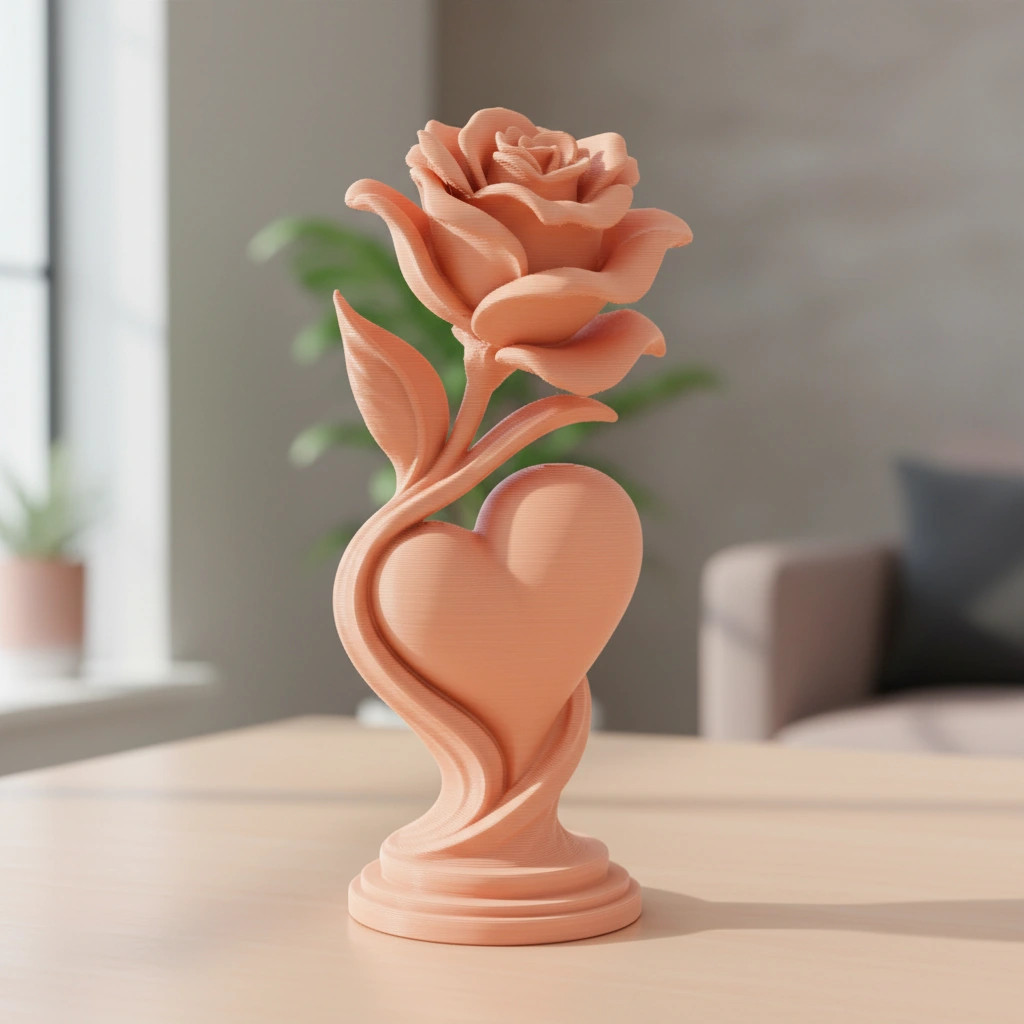 Figurină Decorativă Trandafir și Inimă, Obiect Artistic 3D - culoare Skin / Piersică mat, imprimare 3D Vibecraft