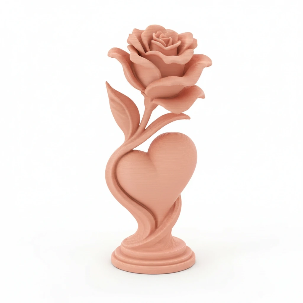 Figurină Decorativă Trandafir și Inimă, Obiect Artistic 3D - culoare Skin / Piersică mat, imprimare 3D Vibecraft