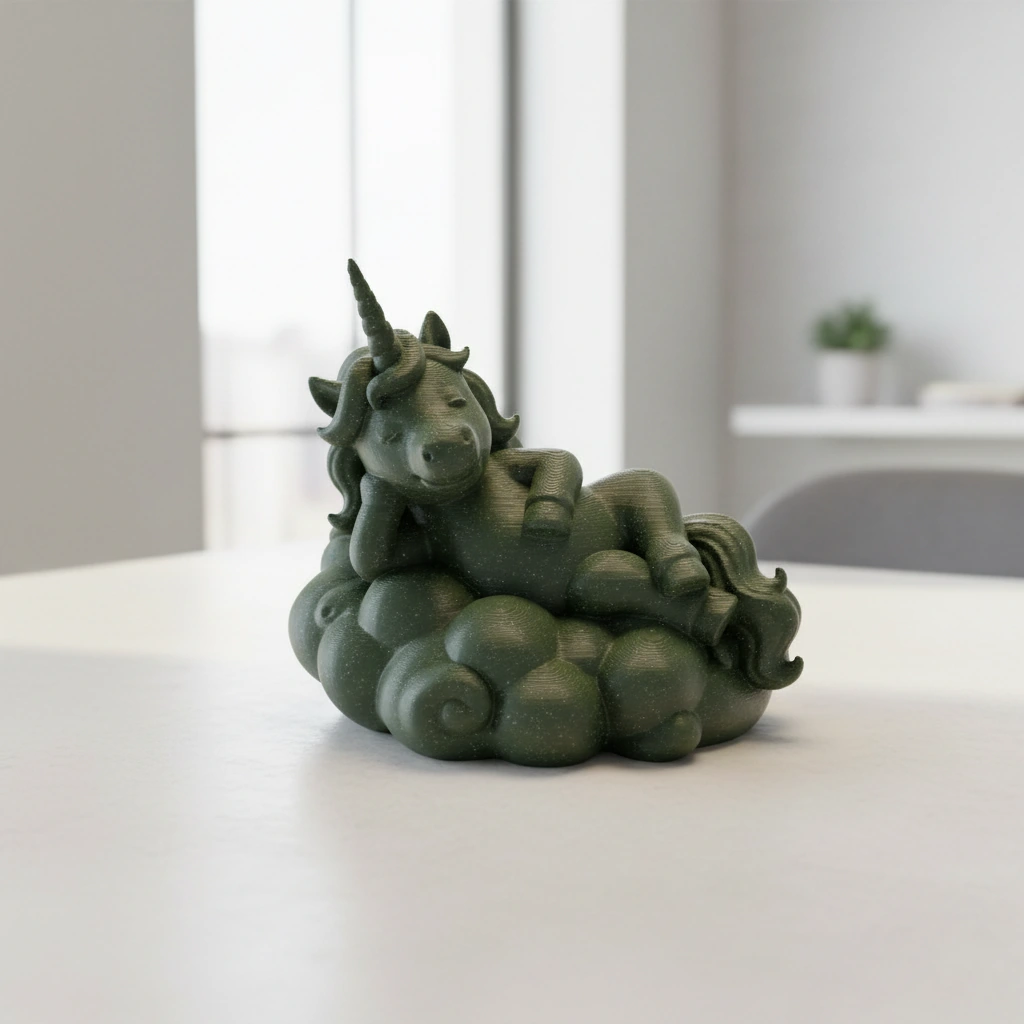 Figurina Decorativa Unicorn Visator pe Nor - Imprimare 3D - Olive green compozit fibra de carbon, imprimare 3D Vibecraft
