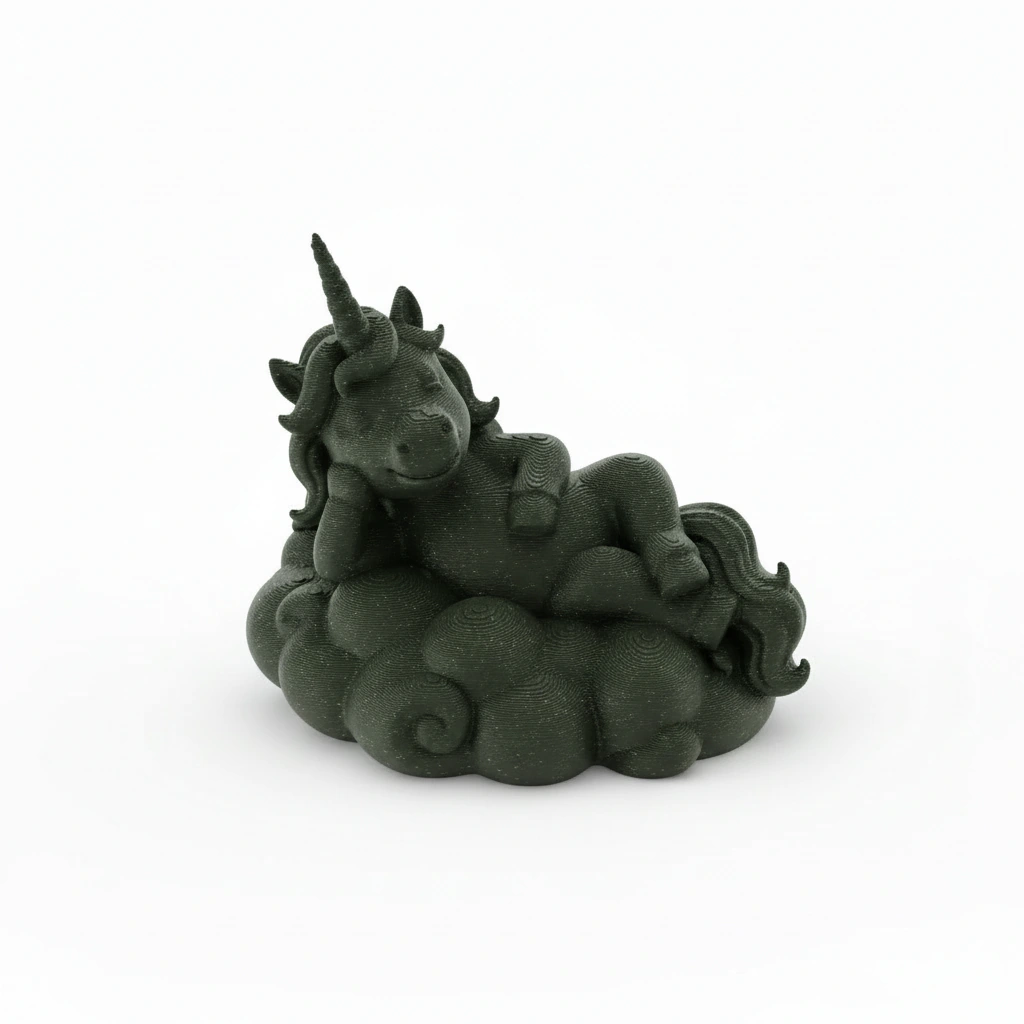 Figurina Decorativa Unicorn Visator pe Nor - Imprimare 3D - Olive green compozit fibra de carbon, imprimare 3D Vibecraft