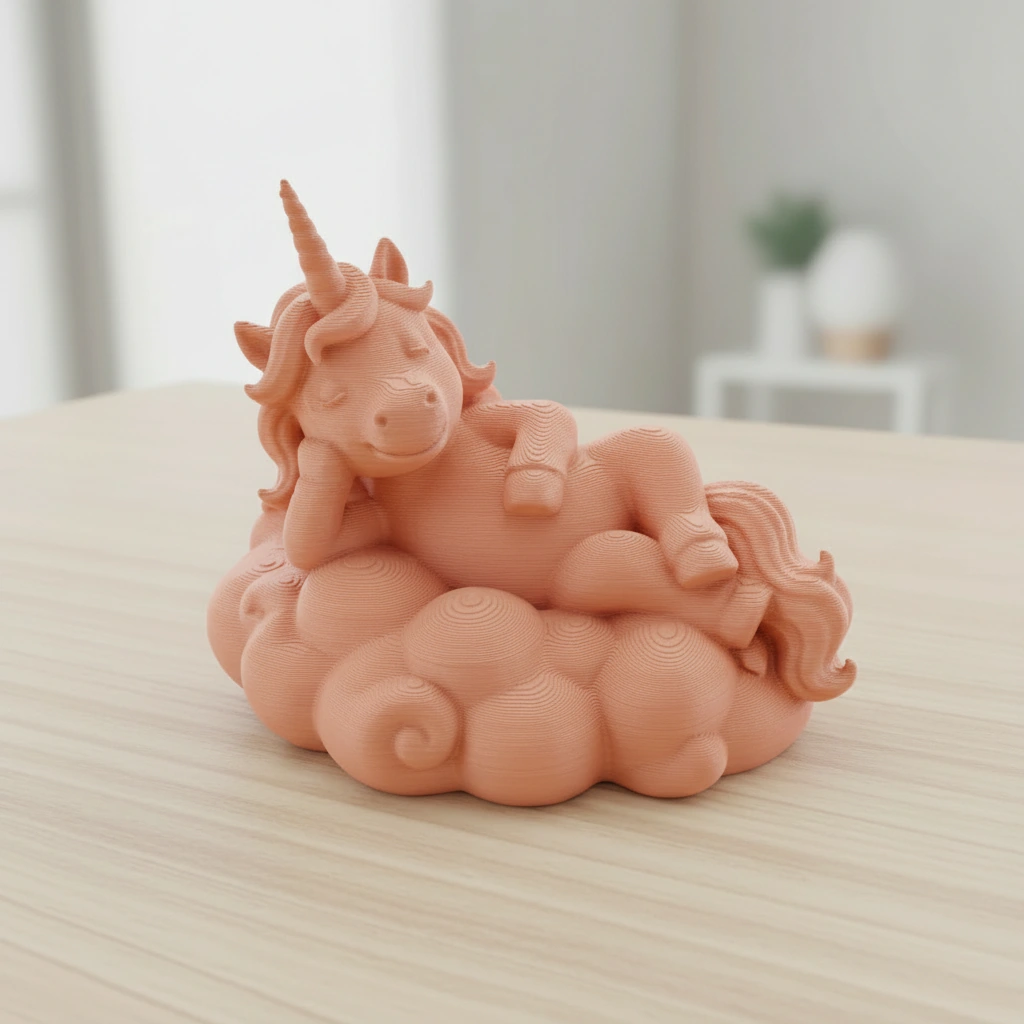 Figurina Decorativa Unicorn Visator pe Nor - Imprimare 3D - culoare Skin / Piersică mat, imprimare 3D Vibecraft
