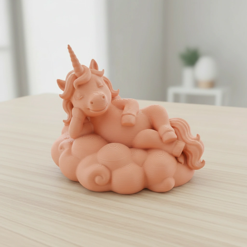 Figurina Decorativa Unicorn Visator pe Nor - Imprimare 3D - culoare Skin / Piersică mat, imprimare 3D Vibecraft