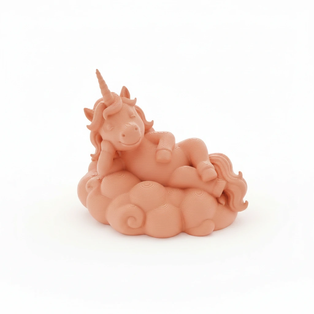 Figurina Decorativa Unicorn Visator pe Nor - Imprimare 3D - culoare Skin / Piersică mat, imprimare 3D Vibecraft