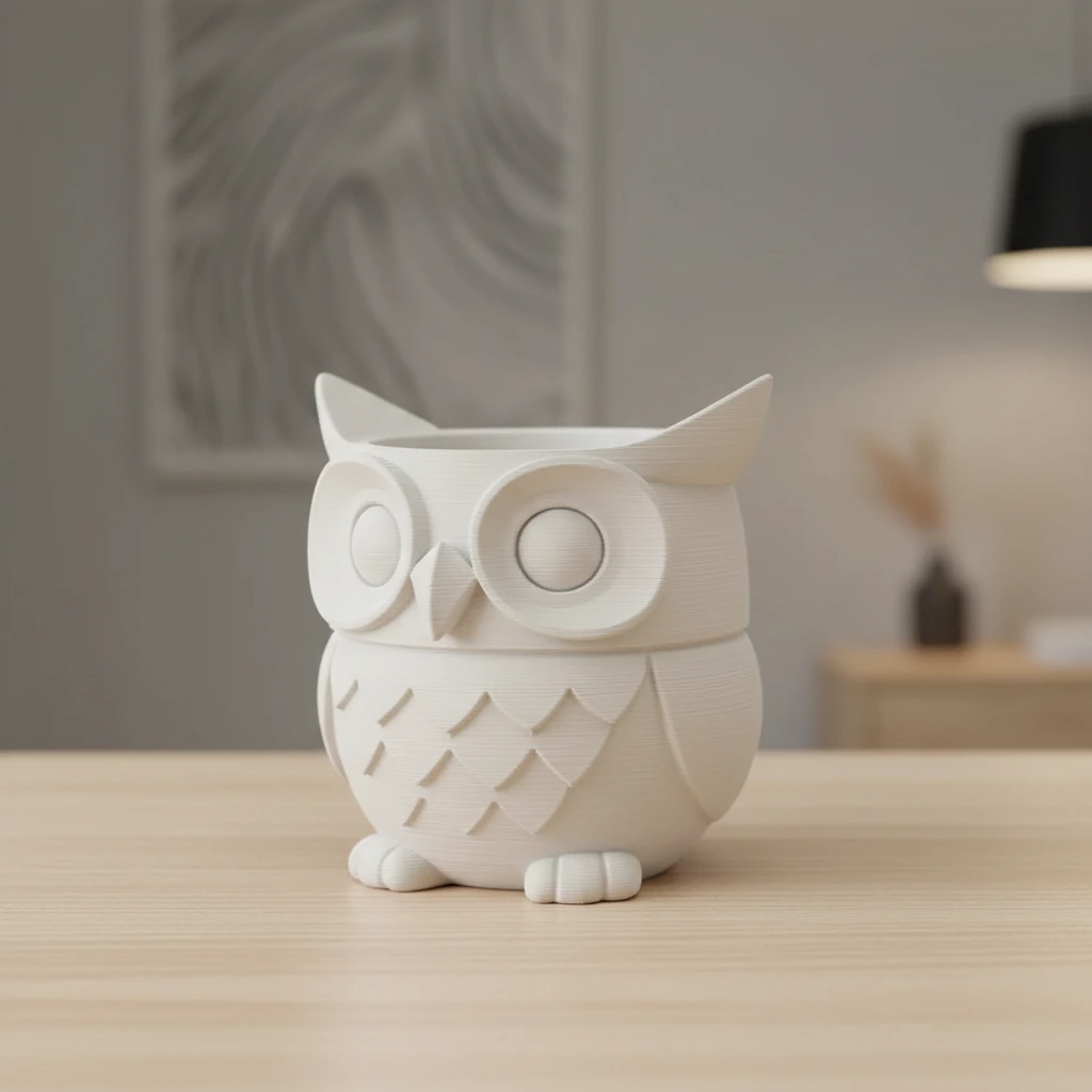 Ghiveci Decorativ Tip Bufniță pentru Plante Mici, Imprimare 3D - imagine 3