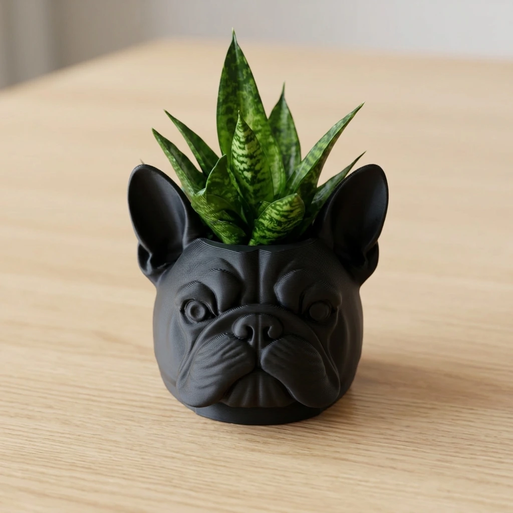 Mini ghiveci decorativ cu forma de cap de buldog - imagine 2