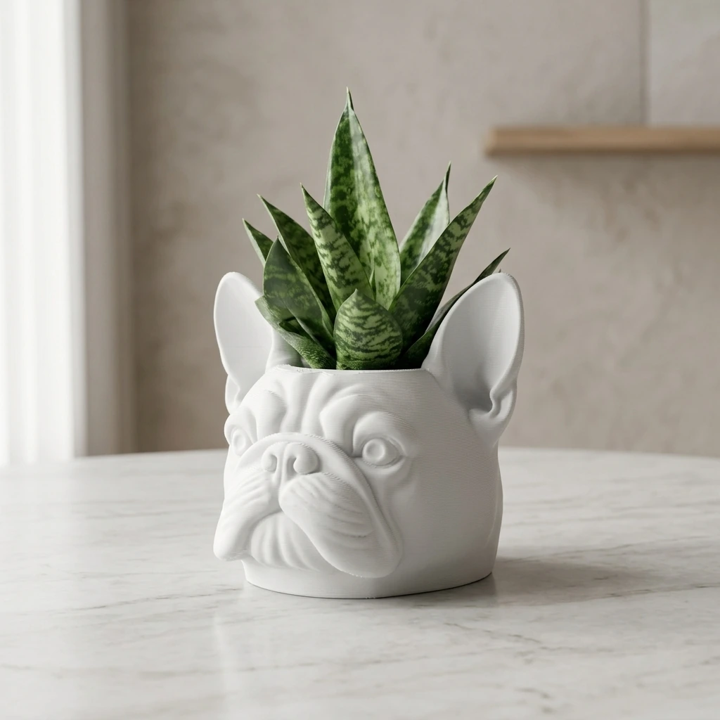Mini ghiveci decorativ cu forma de cap de buldog